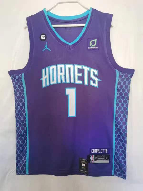 Men Charlotte Hornets #1 Ball Purple Game 22-23 NBA Jersey